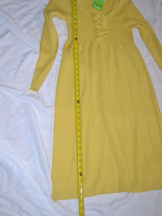 NWT Boden 100% Wool Ruffle Henley Knit Knee Length Dress Yellow 14R - Picture 8 of 10
